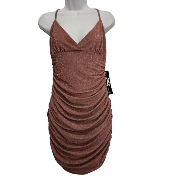 Jump Size Large metallic party bodycon dress with ruched sides Pink Rose HOCO - Picture 1 of 9